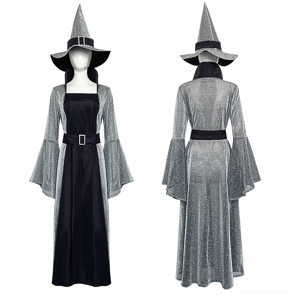 

Witch Cosplay Costume Medieval Evil Witch Cosplay Halloween Trumpet Sleeve Long Dress