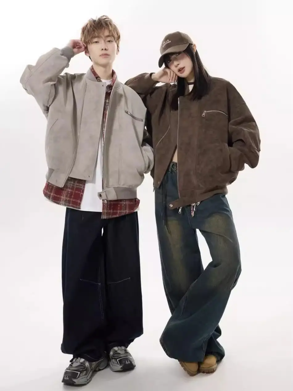 

Весенняя кожаная куртка в стиле ретро в американском стиле, мужская и женская свободная мотоциклетная повседневная куртка-пилот, верхняя одежда