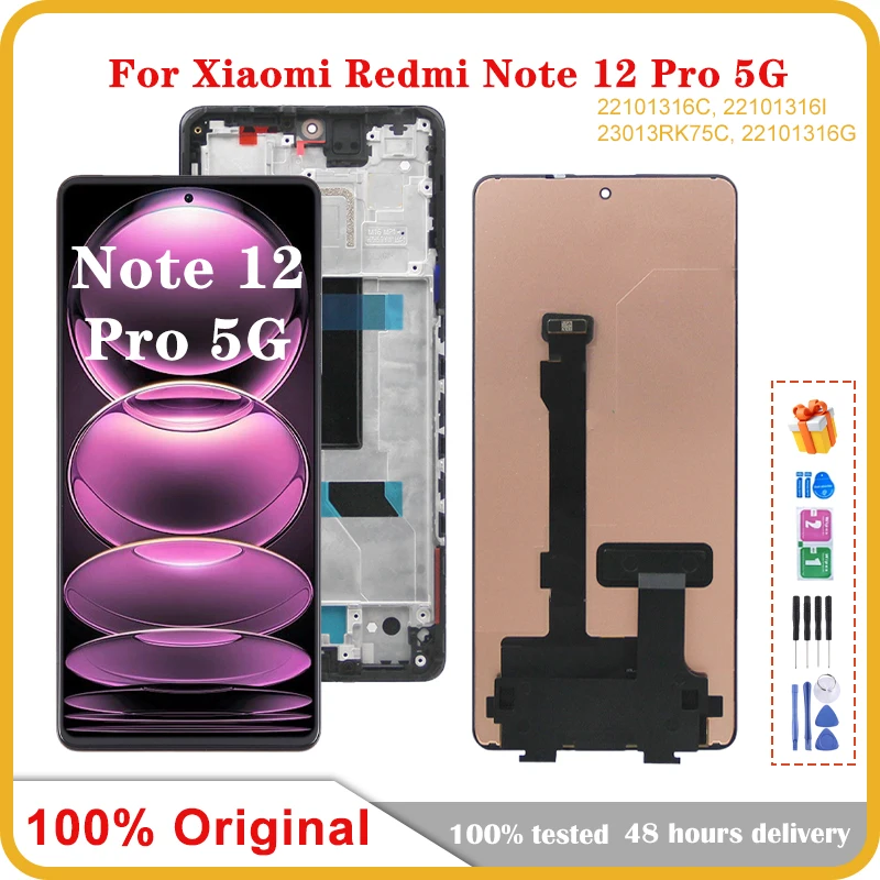 

6.67" Original For Xiaomi Redmi Note 12 Pro 5G LCD Display Touch with Frame For Redmi Note12Pro 5G 22101316C Screen Replacement