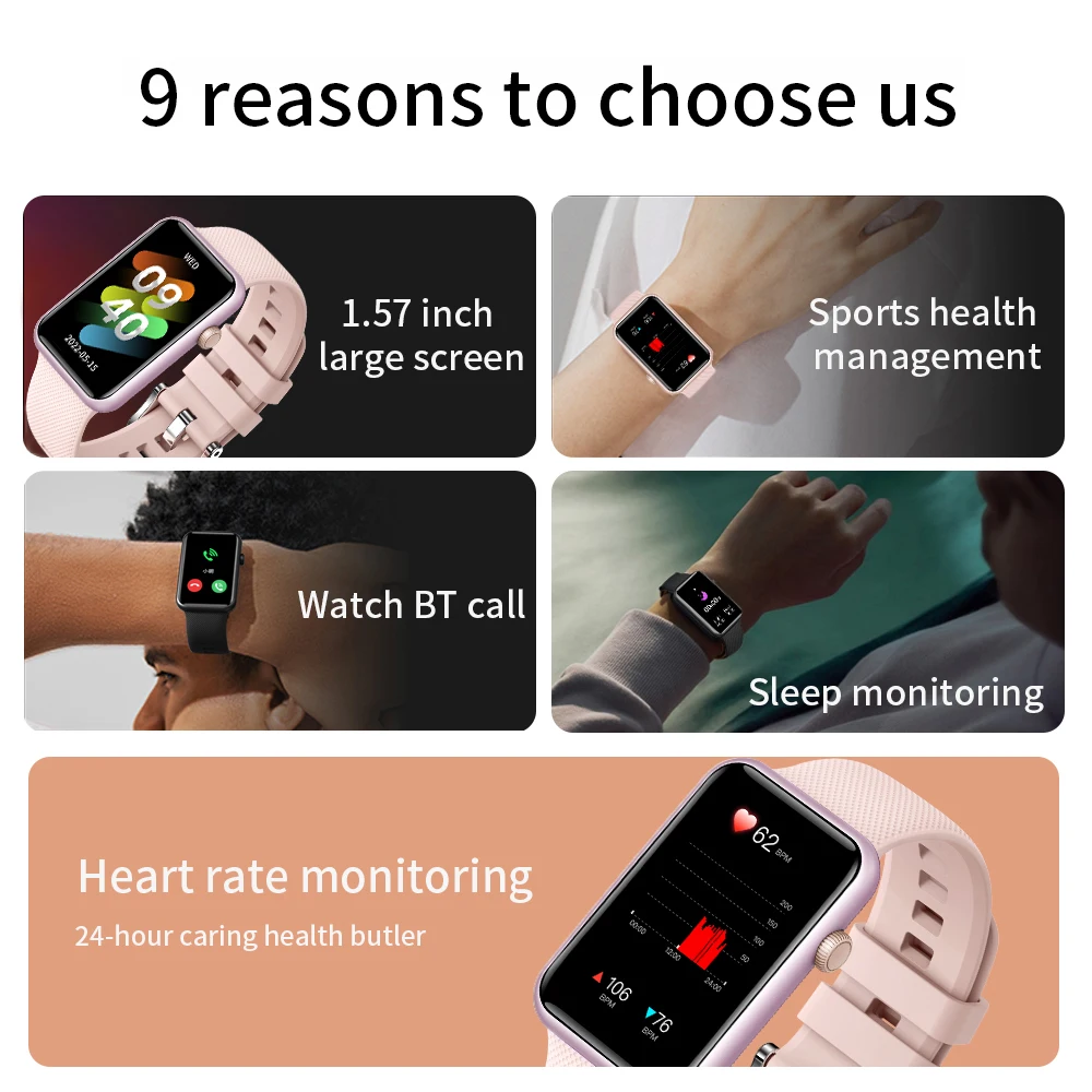 2024 New Body Temperature Women Smart Watch BT Call Men Bracelet Blood Pressure Heartrate Waterproof Smartwatch Sports Fitness