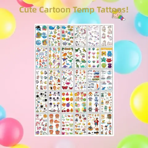 30 Sheets Cute Cartoon Temporary Tattoos for Hands Waterproof Tattoo Stickers Rainbow Fruit Moon Fake Finger Tattoo
