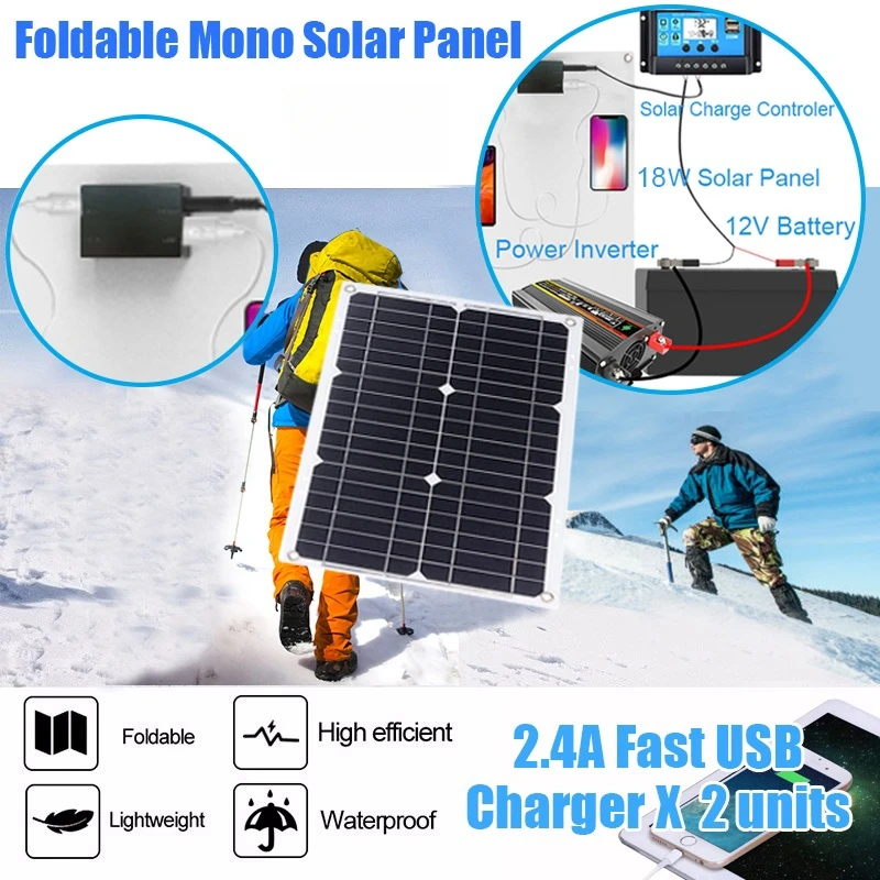 Imagem -04 - Painel Solar Portátil Impermeável Porta Usb Carregador de Bateria Acampamento Exterior Banco do Poder do Telefone 500w 18v 12v 5v