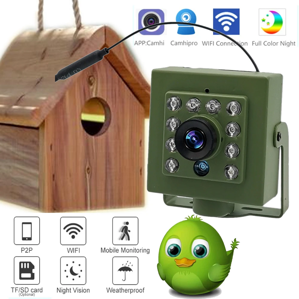 Groene Wifi Bird Box Camera Kit Rtmp Audio 1920P 1080P Nachtzicht Rtmp Rtsp Ftp Mini Ip Camera huisdier Nest Vogels Kijken Ipc Camhi