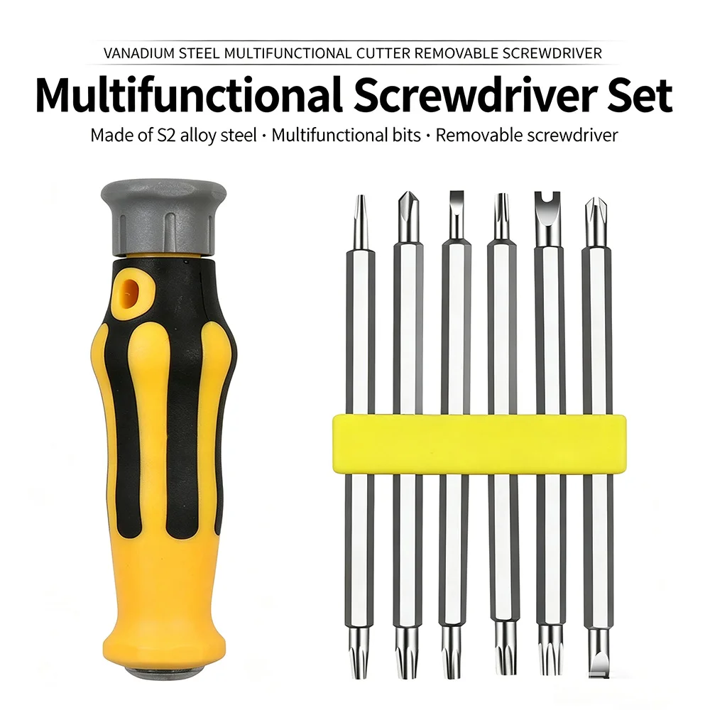 Juego de Destornilladores Magnéticos 12 en 1, Puntas Especiales Y/U/Triángulo/Torx, Kit de Herramientas Manuales de Reparación de Precisión Multifuncional para el Hogar