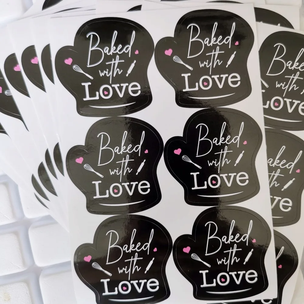 60pcs Baked With Love Sticker in Sheets 2inch Highly Recommended for Bakeries and Baked Products Handmade Gloves Die cut Design