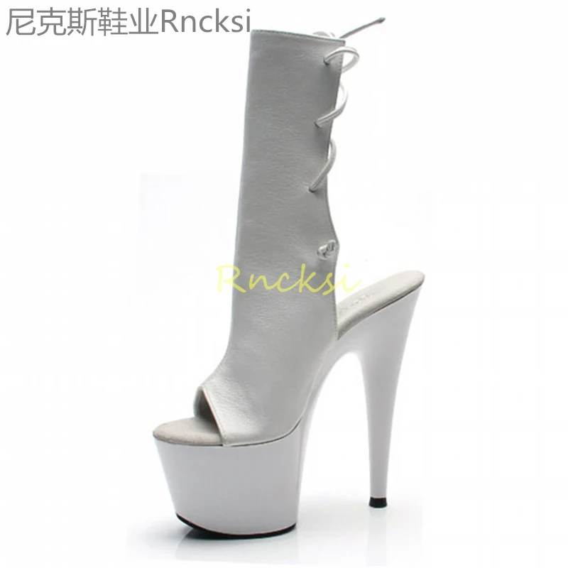 Sexy high heels 15cm high heels stiletto heel hate sky high ankle boots Pole dancer white naked boots large size boots