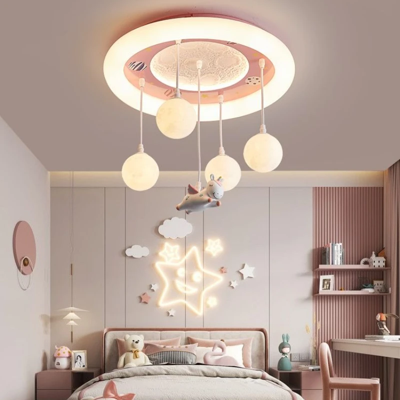 

Modern Children's Room Ceiling Chandelier Astronaut Unicorn Full Spectrum Intelligent Eye Protection Bedroom Lamp Cute Lighting