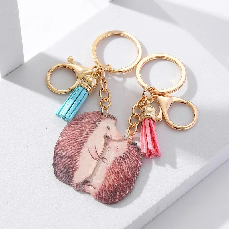 

Two Sets of Lovers Creative Simulation Wooden Couple Hedgehog Key Ring Pendant Valentine's Day Lovers Girlfriends