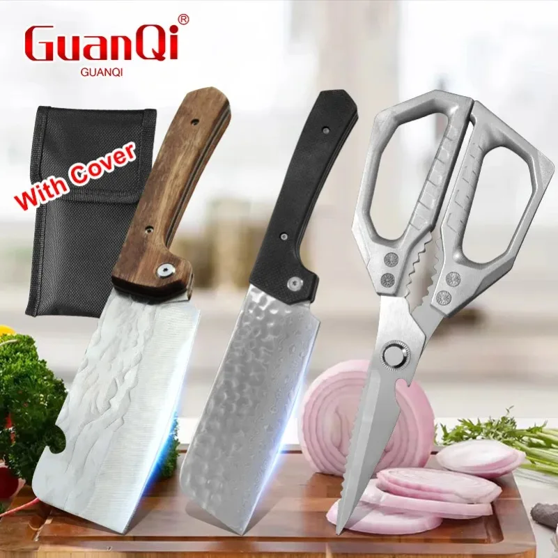 Klappbares Küchenmesser aus Edelstahl, handgeschmiedetes Metzgermesser, Fleisch-, Fisch- und Obstschneidemesser, Schere, Hackmesser