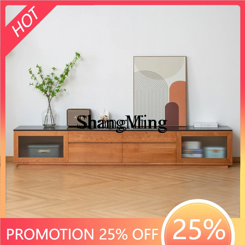 

SM New good-looking Home Living Room High-end TV Cabinet Living Room Red Oak TV Rock Panel TV Cabinet