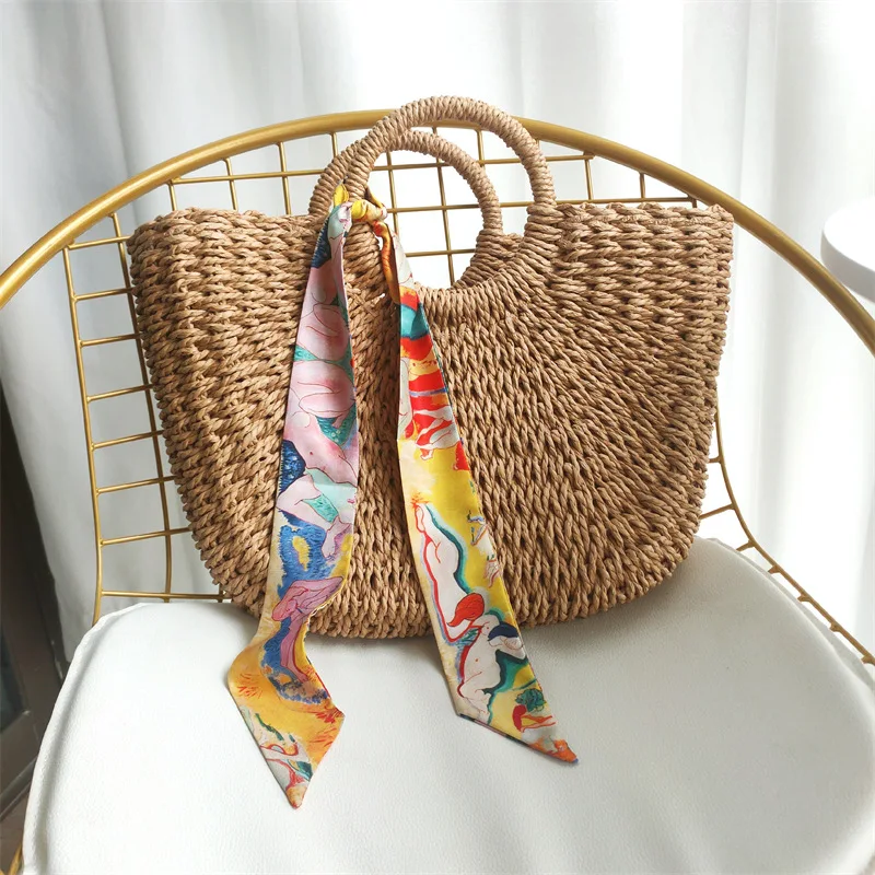 2023 Luxury Small Silk Scarf For Women Fashion Wraps Ribbon Female Hair Tie Band Headband Skinny Bag Accessories New Scarf Women