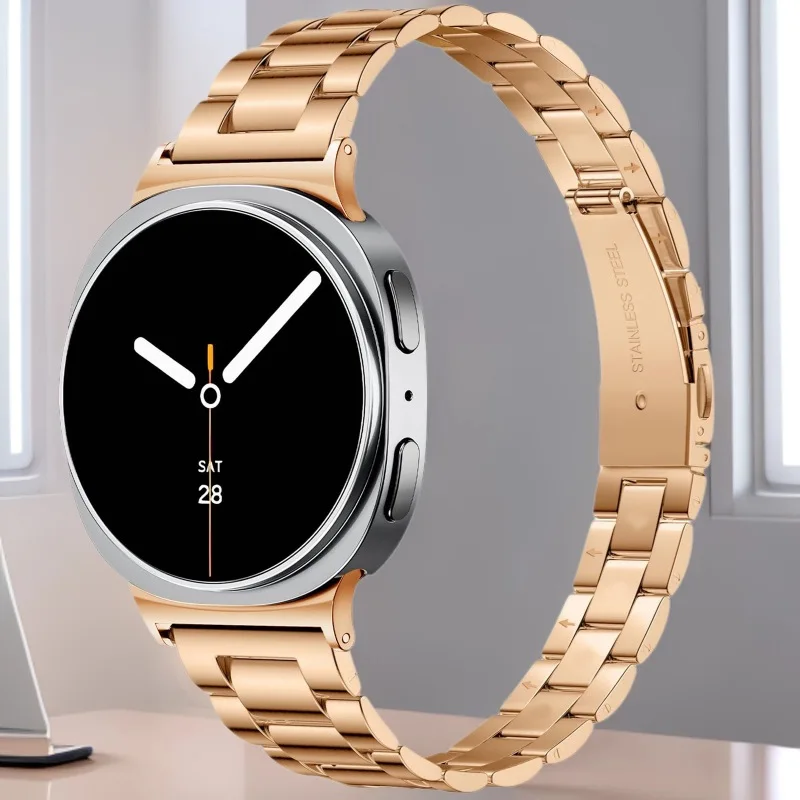 For Samsung Smartwatch Galaxy Watch8 Solid Stainless Steel Metal Three Bead Stainless Watch Strap