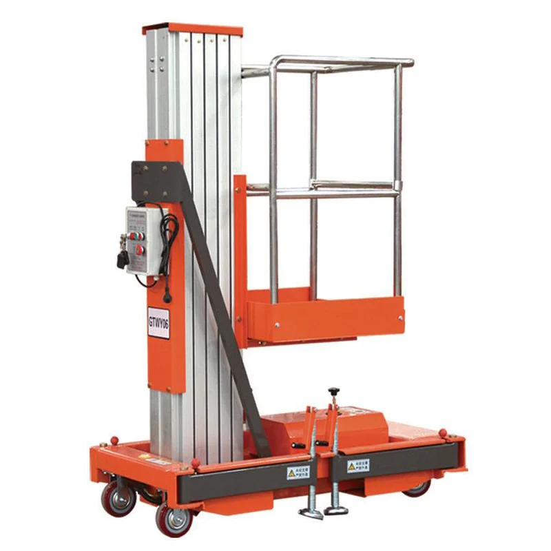 Mobile Single Mast Aluminum Alloy Lift Table 4m 6m 8m 10m Electric Manned High Altitude Work Lifting Platform Customized