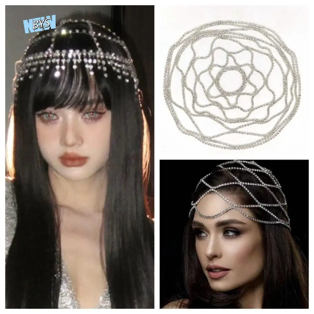 

Performance Show Crystal Rhinestone Hairband Bride Wedding Tassel Starry Shiny Head Chain Mesh Luxury Boho Headband