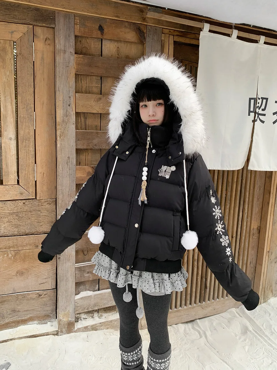 

Original Large Fur Collar Hooded Cotton Jaet Women's Winter Thi Warm Loose Snowflake Cotton Coat Outerwear