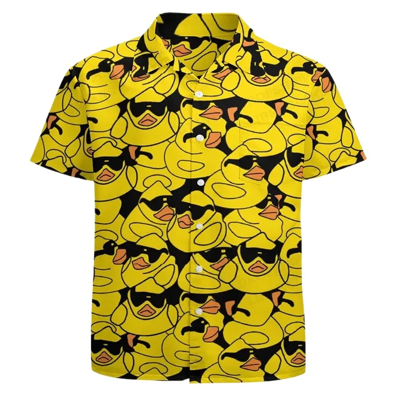 Men's Duck Hawaiian Shirts Mushroom 3d Printed Fashion Short Sleeve Oversized Blouse Vocation Beach Harajuku Social Clothing