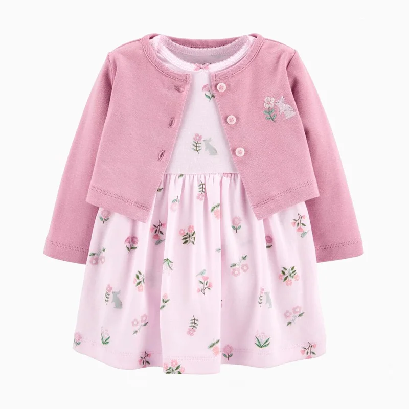 Conjuntos de ropa para niña pequeña, pelele y abrigo de algodón para recién nacido, vestido + Tops, 2 piezas, 0-24 meses, primavera y otoño