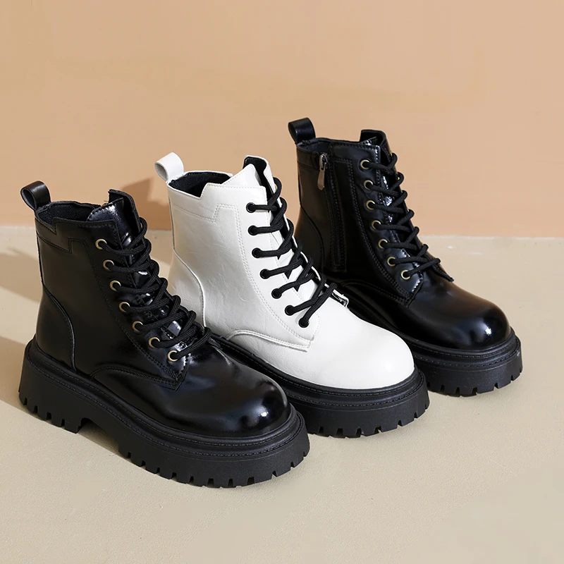 

Spring Winter New Women's Lace Up Boots Boots New Solid Color Round Toe Velvet Warm Comfortable Fashionable Women's Ankle Boot