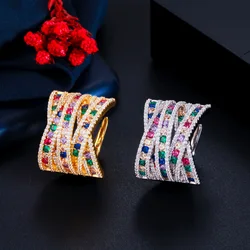 ThreeGraces Shiny MultiColor Cubic Zirconia Adjustable Size Big Cold Color Bridal CZ Ring for Women Fashion Brand Jewelry RG141