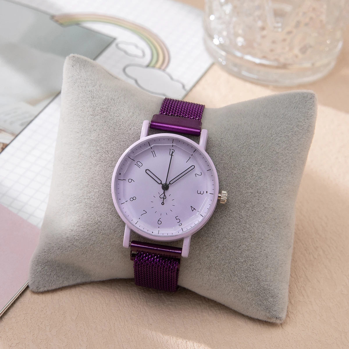 Luxury Women's Watch Purple Metal Mesh Steel Strap Fashion Women's Wristwatch Quartz Watch for Women Clock