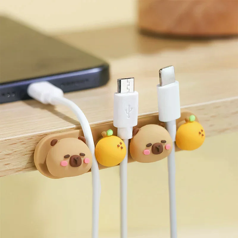 Portable Capybara Cable Organizer Punch-free Silicone Data Cable Fixed Cable Winder Cartoon Charging Cable Storage