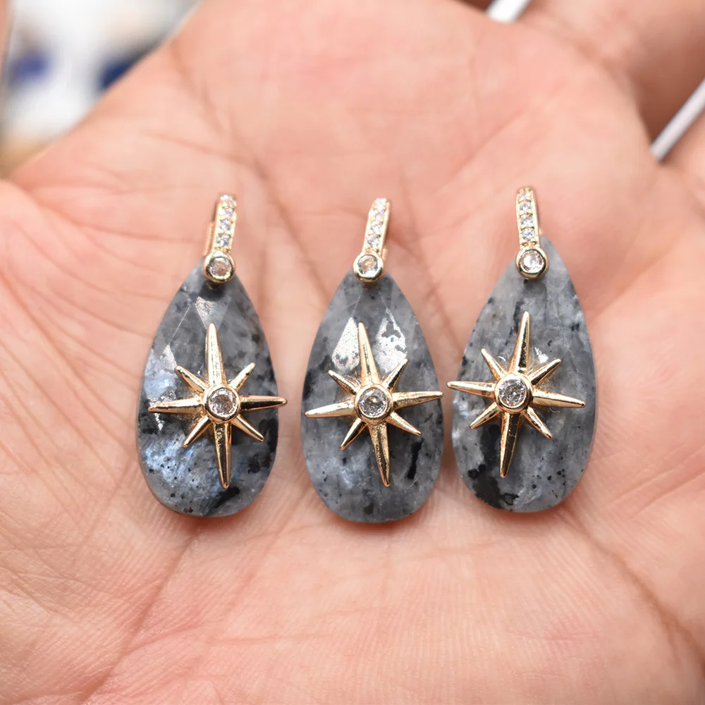 Großhandel 8 Stück/Set 14x25mm Wassertropfenform facettiert geschnitten Modische Natürliche Labradorit Starburst Halsketten-Anhänger Schmuck – Detail 6