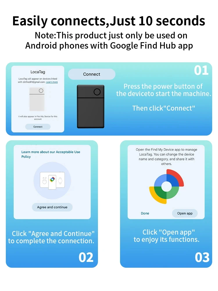 يعمل محدد موقع البطاقة الذكية القابل لإعادة الشحن لنظام Android مع جهاز ملاحة تطبيق Google Find Hub للتتبع السريع للمحفظة