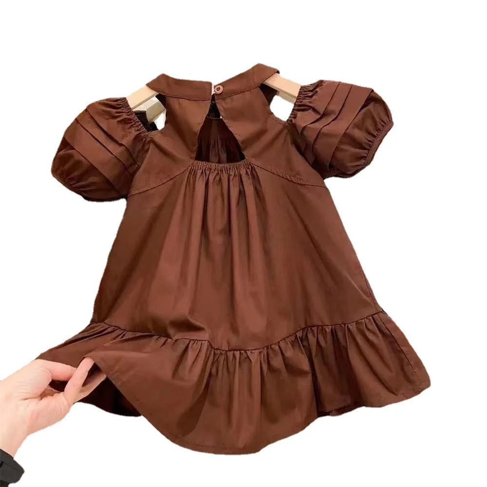 New Girls Dress Fashionable Solid Color Sweet and Gentle Princess Pure Cotton Dress 2024 Summer Dress Kids Dresses for Girls