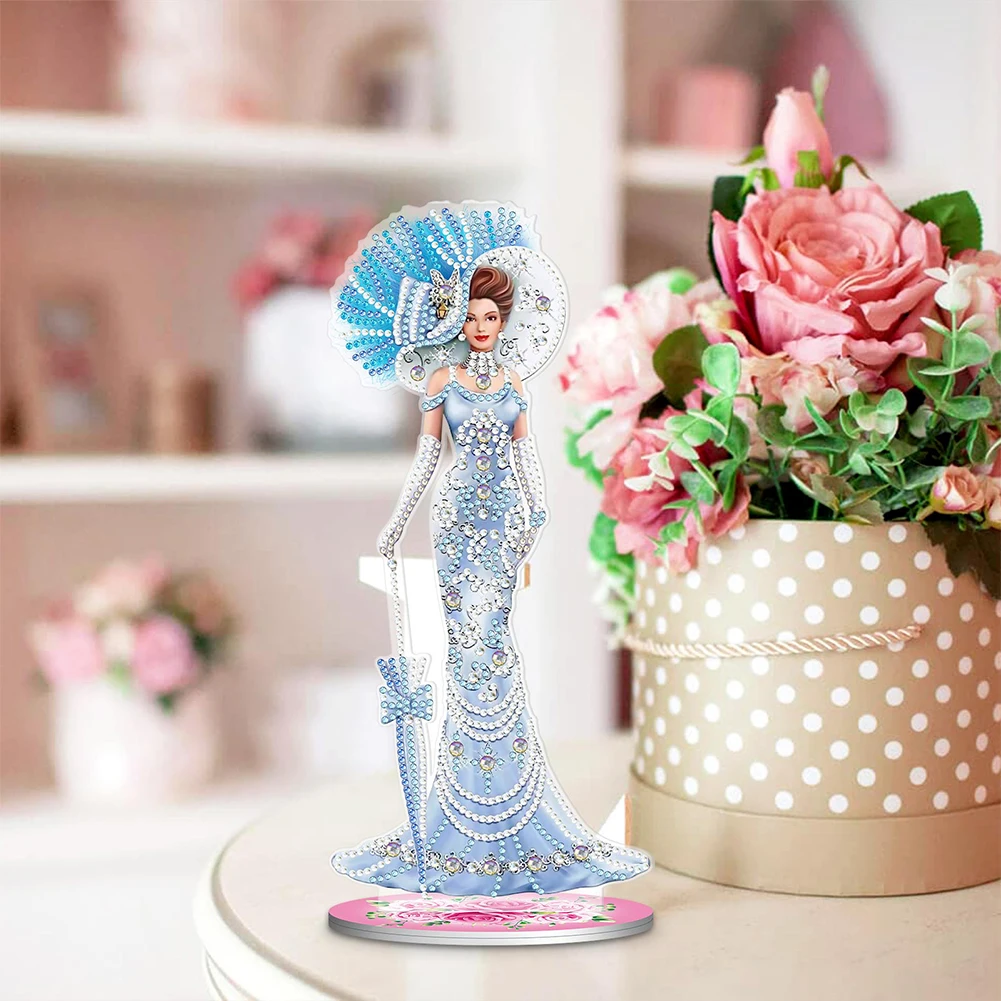 DIY Diamonds Painting Ornaments Handmade Single Sided Desk Diamonds Mosaic Ornament Lady Pattern Home Decoration Kids Gift