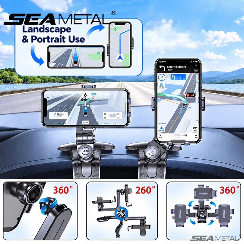 SEAMETAL Car Dashboard Phone Holder ABS Auto Lock One Hand Release Dashboard Mobile Phone GPS Navigation Universal Phone Mount