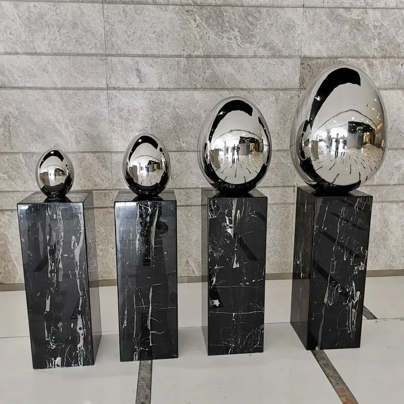

Metal mirror stainless steel silver egg decoration | hotel front desk lobby desktop decoration