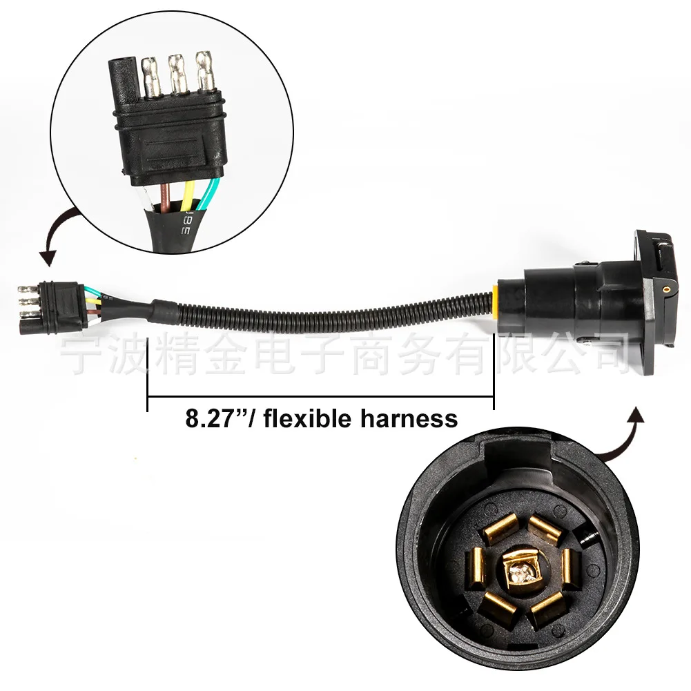 American 4-Hole Flat Plug To 7-Hole Trailer Knife Shaped Socket With Bracket Assembly 18 AWG