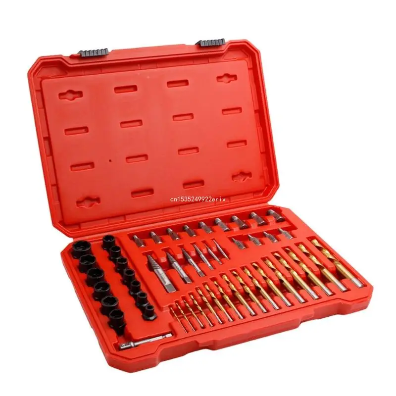 Comprehensive 49Piece Screw Extractor & Left Hand Drill Bit Set Suitable For Broken Rusted Damaged Nut & Extraction