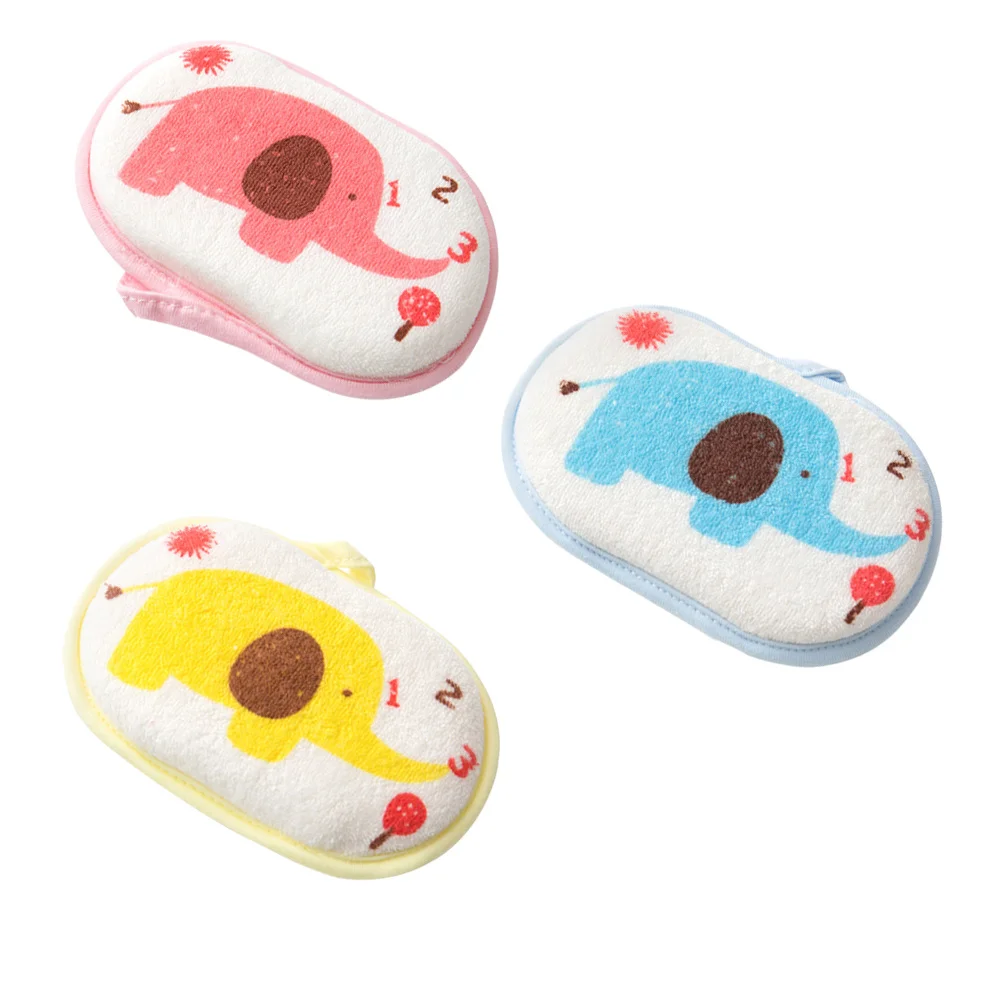 3 قطع من إسفنجة حمام الأطفال الكرتونية الناعمة المريحة، أزرق أصفر وردي، متين للاستخدام على المدى الطويل #1