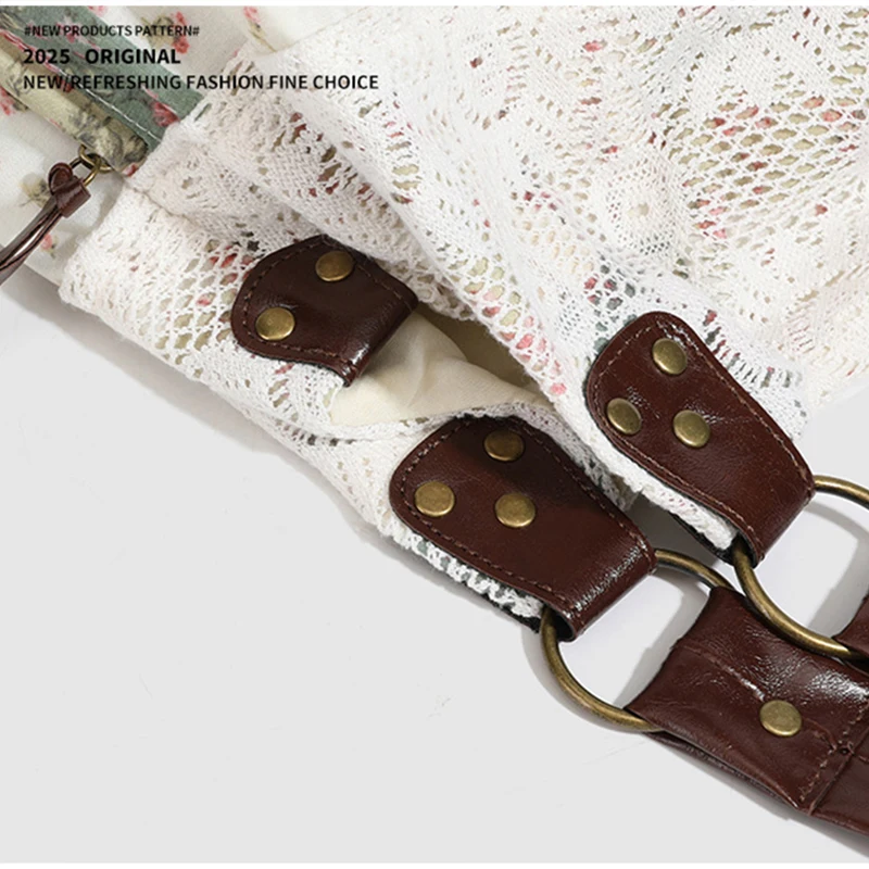 Böhmische Umhängetasche, Mori Girl Fairycore Damen Ditsy Floral Patchwork Handtasche mit Spitzenbesatz, Vintage Reise-Pendler-Einkaufstasche – Detail 11