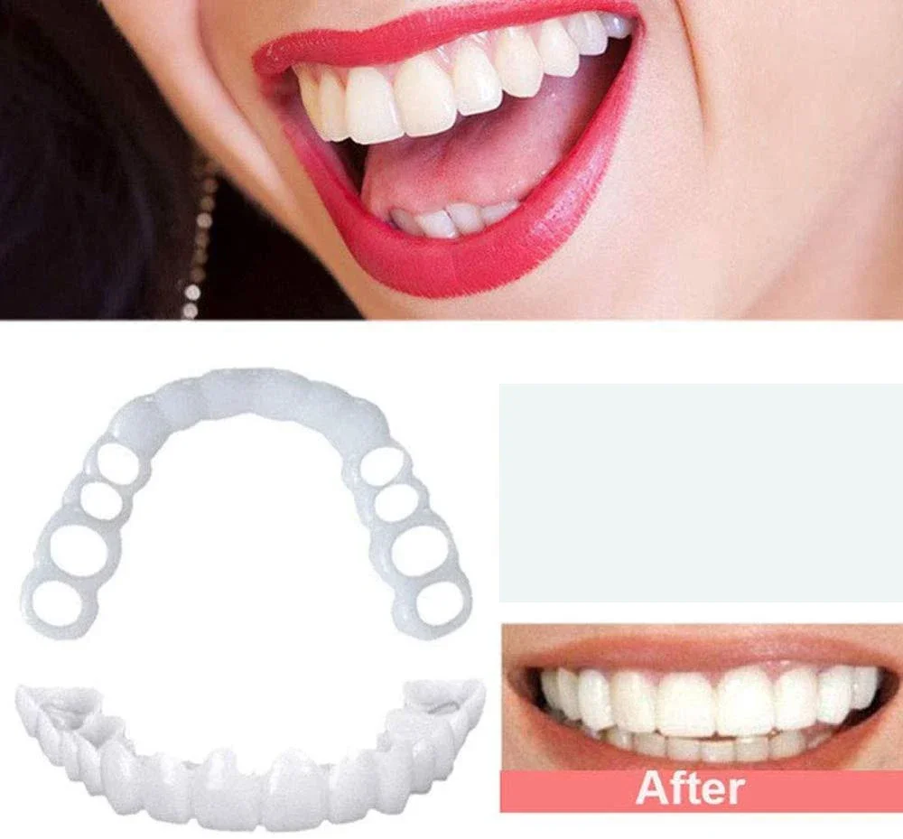 1 set Perfect Fit Teeth Whitening Fake Tooth Cover Snap On Silicone Smile Veneers Teeth Upper Beauty Tool Cosmetic Teeth