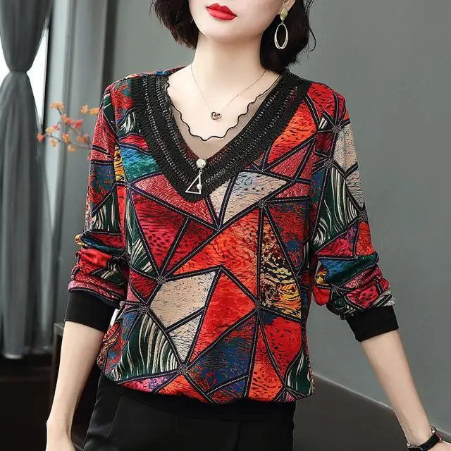 

Весенняя новая футболка с длинным рукавом, женский топ, кружевная свободная рубашка, закрывающая живот