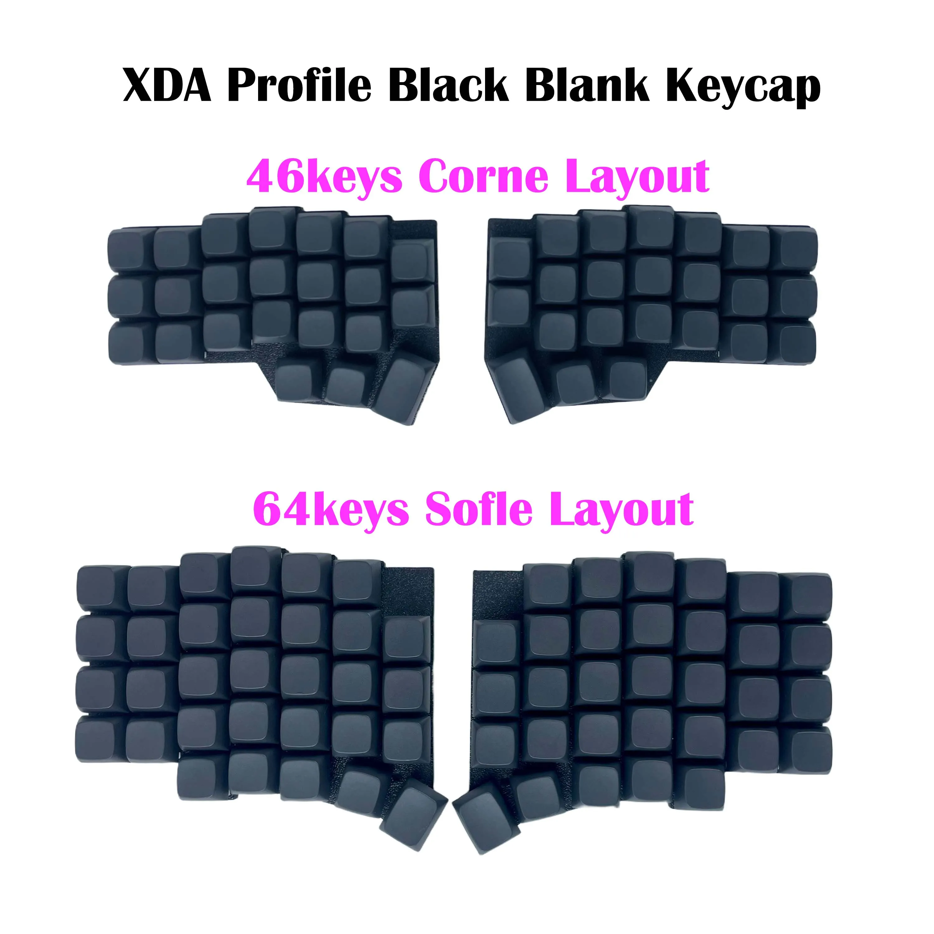 Zestaw nasadek na klawisze MX Stem Blank Black White, 46/64 klawisze, PBT, profil XDA, do klawiatur mechanicznych Corne Sofle Split — zdjęcie produktu 2