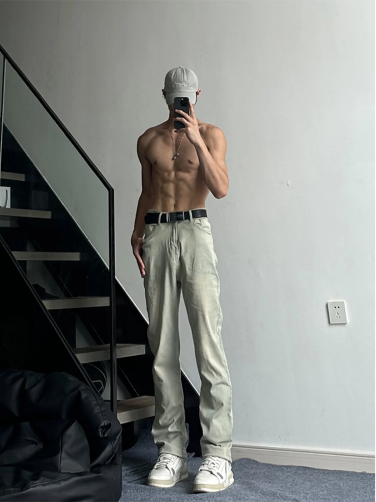 

Trendy Belted Men's Jeans Cleanfit Long Length Yellow Mud Micro Flared Pants Straight Leg Cotton Polyester Recycled Fiber