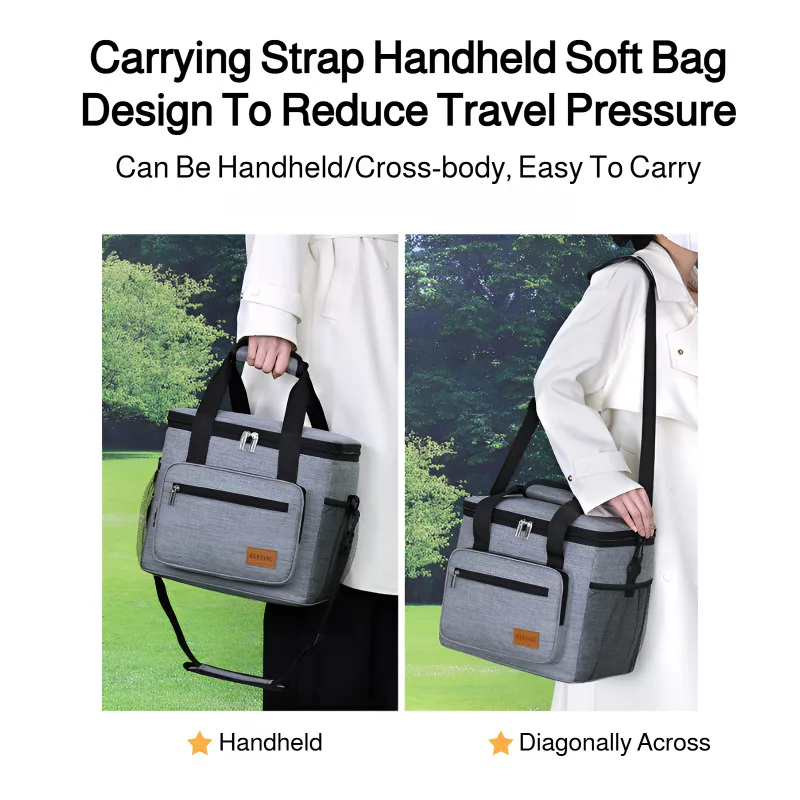 حقيبة نزهة ذات سعة كبيرة للتخييم في الهواء الطلق، حقيبة عازلة لصندوق الغداء، حقيبة ثلج للسيارة مع حقيبة يد الأرز