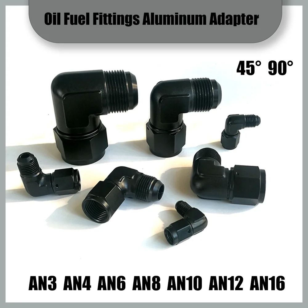 

Oil Fuel Fittings Anodized Aluminum Adapter 45/90 Degree Female AN3 4 6 8 10 12 16 Swivel Adaptors To Male Black