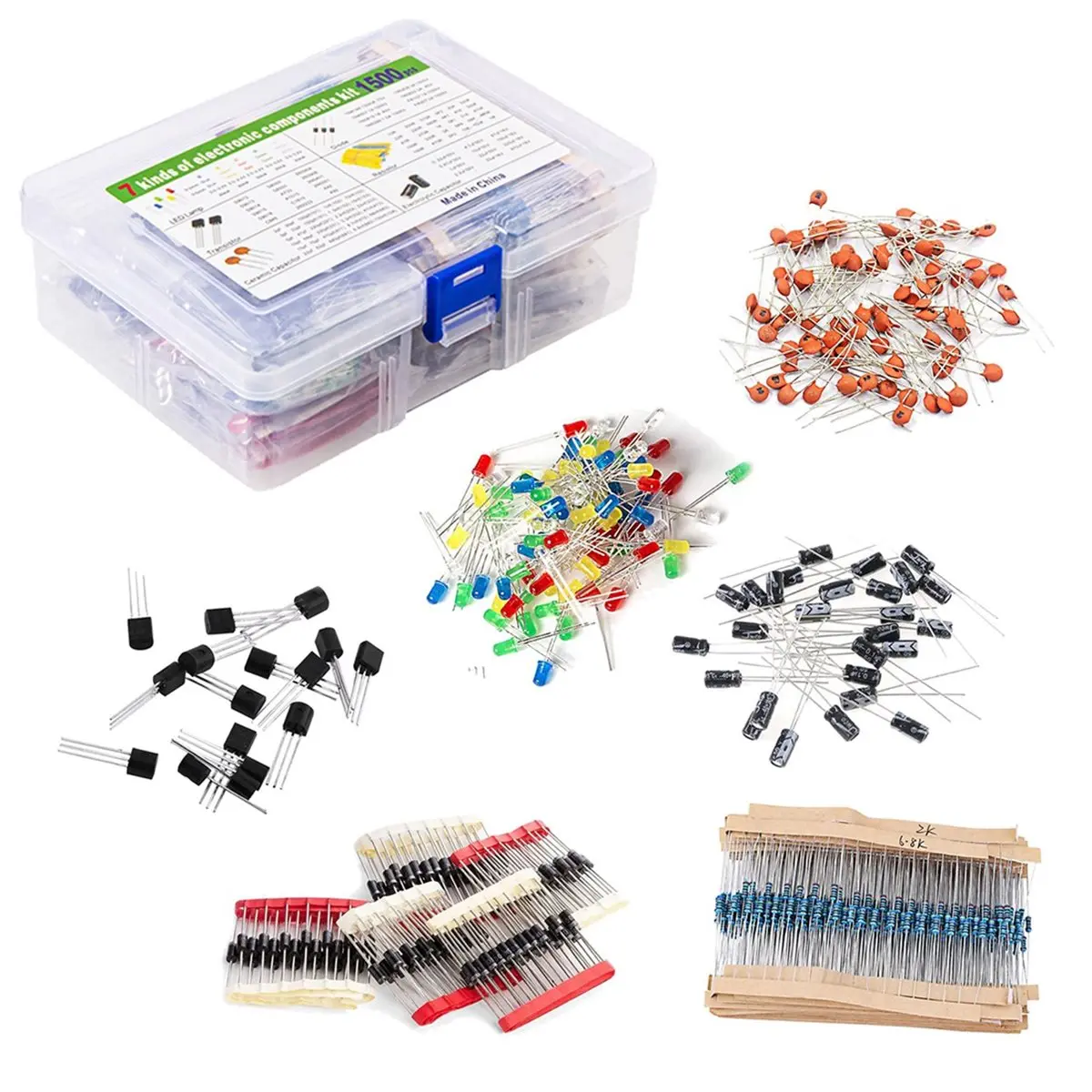 update. 1500pcs Electronics Component Assortment Kit Capacitors Led Diode Rectifier Resistor Transistor for Arduino DIY Project