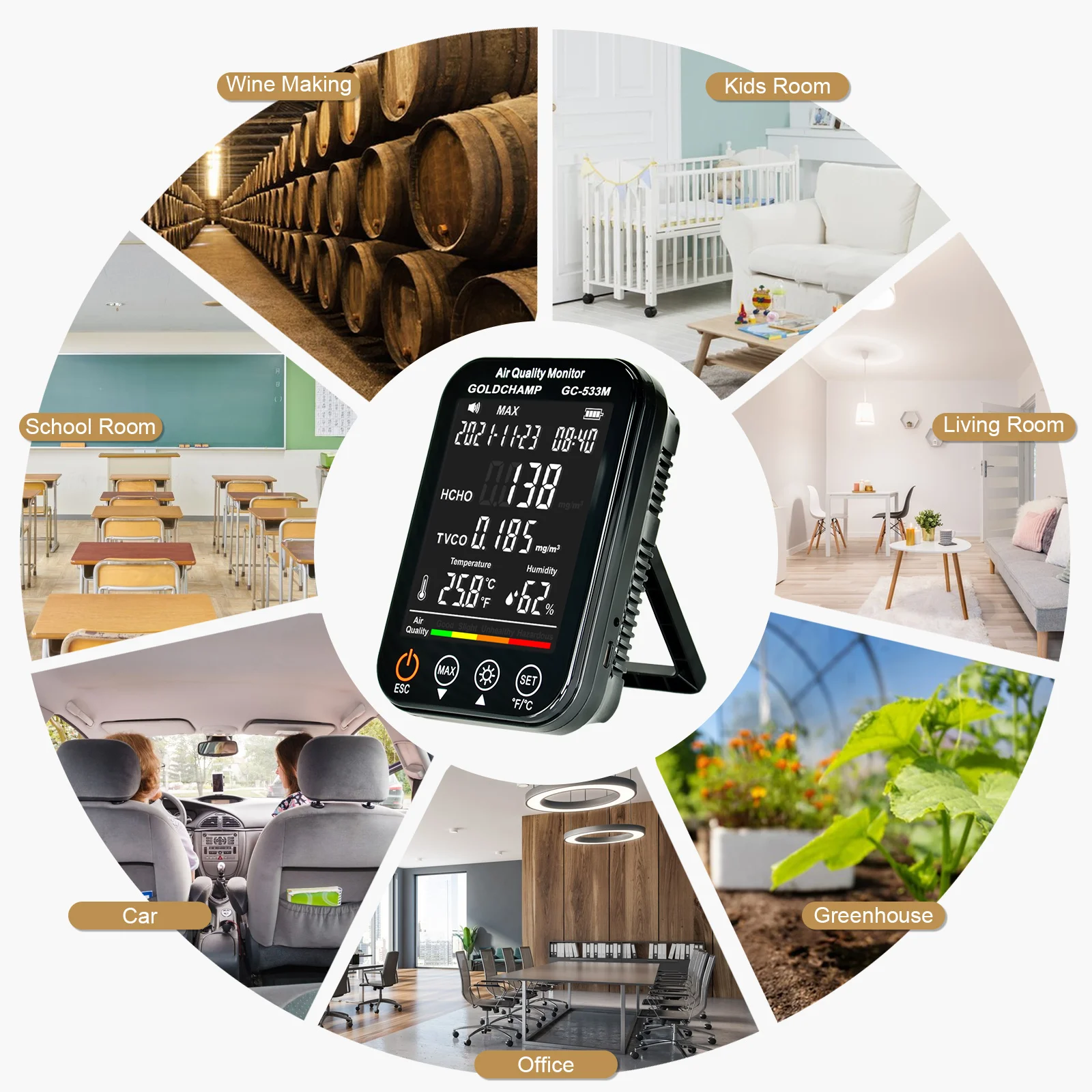 Holdpeak 533M HCHO TVOC Air Quality Tester Formaldehyde Detector 0.615mg/m³ 96 Data Logger Temp Humidity