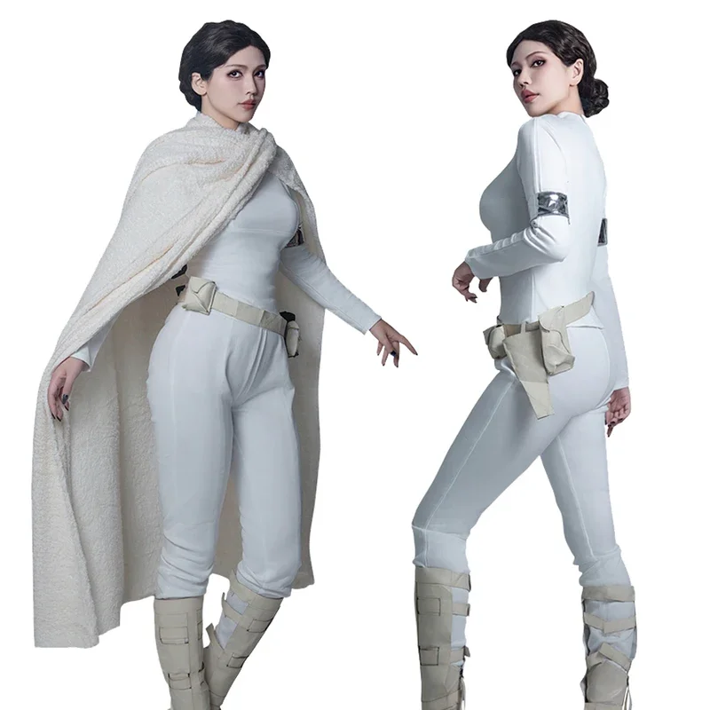 Padme Cosplay Amidala Costume Cloak Battle Suit Movie Space Battle Outfits Adult Women Disguise Halloween Roleplay Fantasia Suit