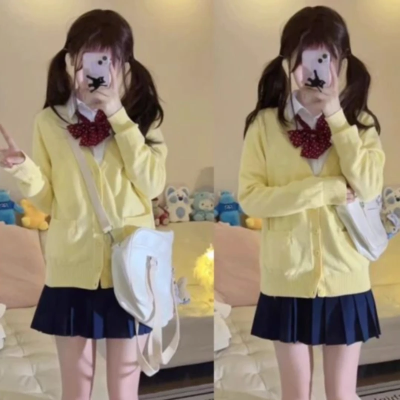 

Yellow Knitted Cardigan Coat Women's Autumn/Winter Knitted Sweater Anime Yellow Coat Long Sleeve Sweater V-neck Cardigan