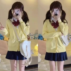 Yellow Knitted Cardigan Coat Women's Autumn/Winter Knitted Sweater Anime Yellow Coat Long Sleeve Sweater V-neck Cardigan