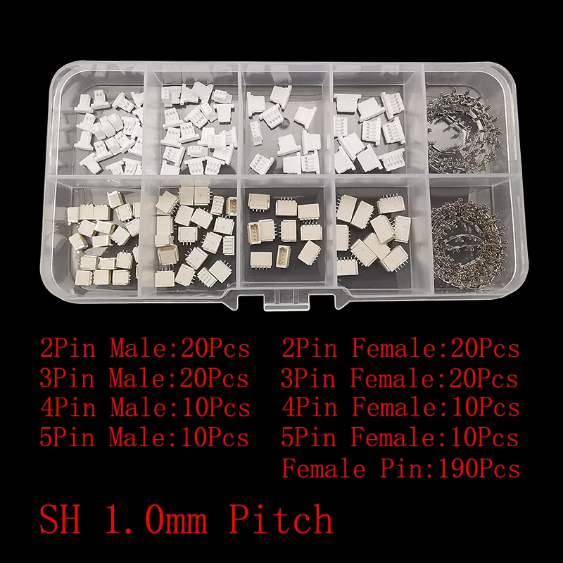 핀 헤더 커넥터 압착 와이어 커넥터, JST SH1.0, 2p, 3p, 4p, 5 핀, SH 1.0mm 피치, 암수 쉘 하우징 키트, 60 세트