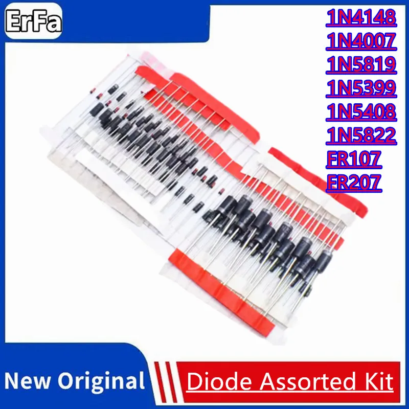 8 values=100pcs Diode Assorted Kit 1N4148 1N4007 1N5819 1N5399 1N5408 1N5822 FR107 FR207 Electronic Components Sets