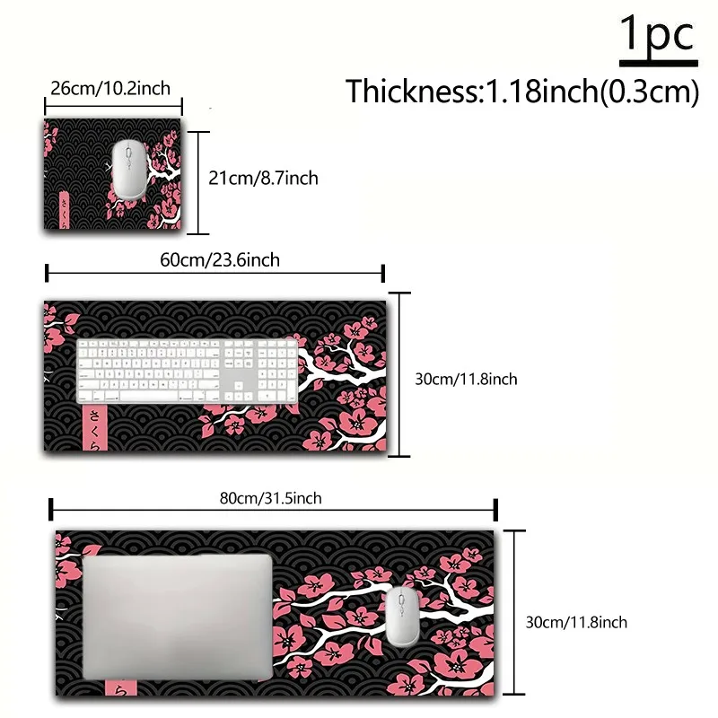 An Oversized Gaming Mouse Pad Made of Diatom Mud Material, Featuring a Design of Cherry Blossoms And Clouds from Japan - with a Non-Slip Rubber Base, Perfect