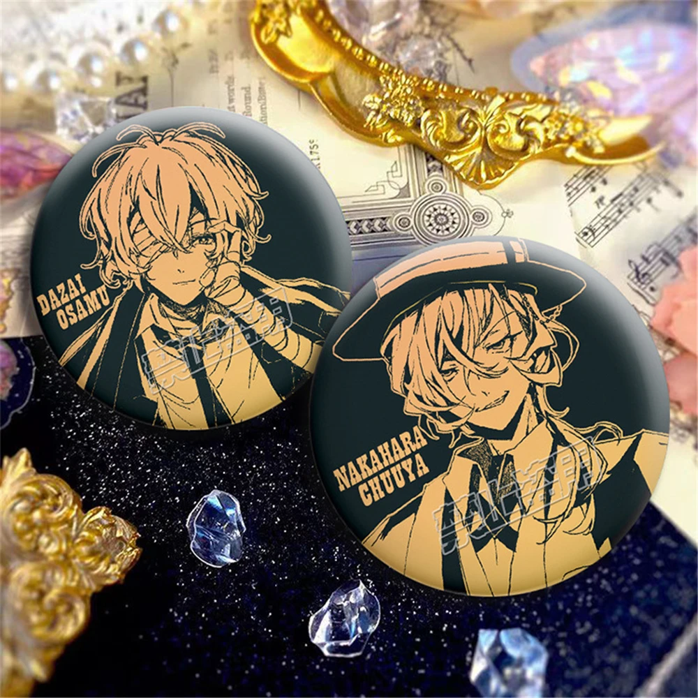58mm Anime Bungo Stray Dogs Dazai Osamu Nakajima Atsushi Cosplay COSTUME Badge Pin SPTE Tinplate Brooch﻿ Prop Xmas Gilf